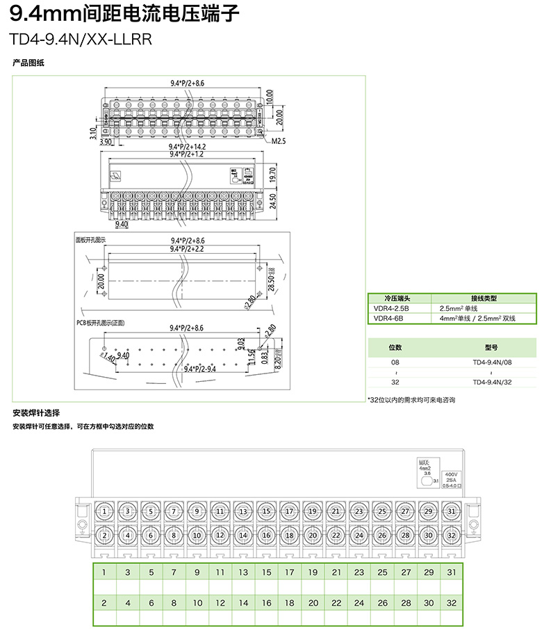 9.0mm間距電流電壓端子TD4-9.4N/XX-LLRR(圖1) 9.0mm間距電流電壓端子TD4-9.4N/XX-LLRR(圖1)